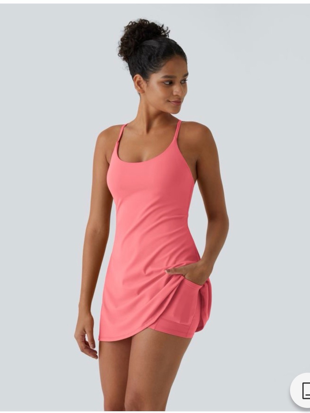 BNWT Halara Coral Pink Strappy Active Mini Dress w Attached Uder Shorts